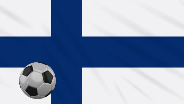 Bandera de Finlandia ondeando y el fútbol gira, bucle — Vídeos de Stock