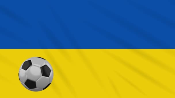 Pavillon de l'Ukraine agitant et le football tourne, boucle — Video