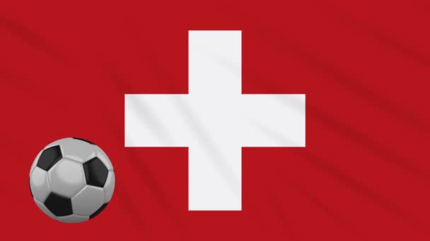 Suiza bandera ondeando y el fútbol gira, bucle — Vídeo de stock