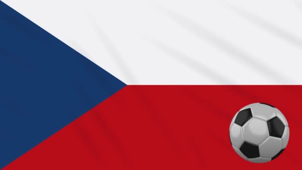 Czech flag waving and football rotates, loop — Stock Video