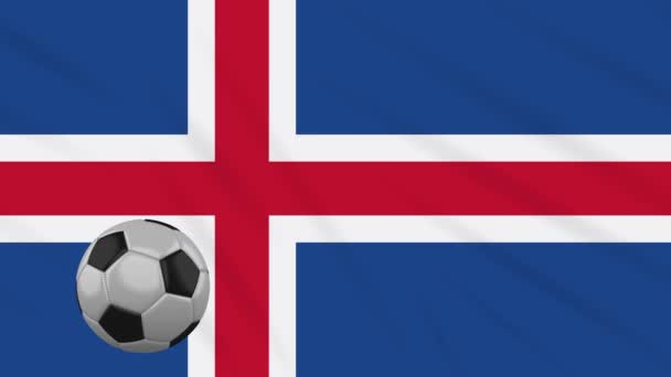 Drapeau de l'Islande agitant et football tourne, boucle — Video