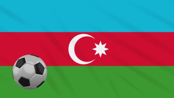 Bandera de Azerbaiyán ondeando y el fútbol gira, bucle — Vídeos de Stock