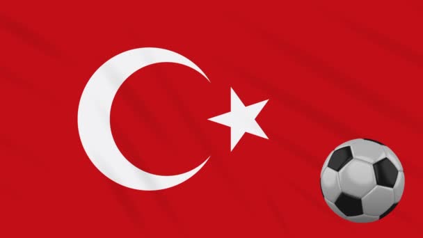 Turkey flag waving and football rotates, loop — Stock Video