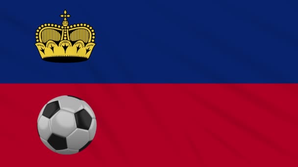 Drapeau du Liechtenstein agitant et football tourne, boucle — Video