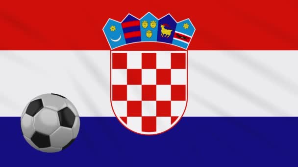 Chorvatská vlajka mávání a fotbal se otáčí, smyčkou — Stock video
