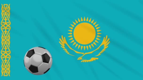 Kazachstan vlag zwaaiende en voetbal draait, lus — Stockvideo