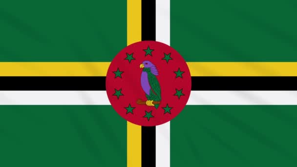 Dominica flagga viftande trasa bakgrund, loop — Stockvideo