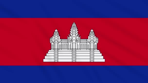 Камбоджа флаг размахивая тканью фон, петля — стоковое видео