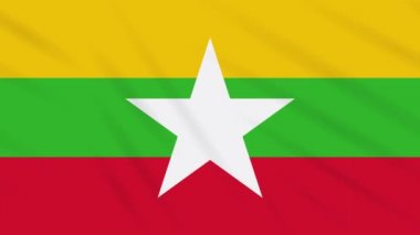Myanmar bayrağı sallayarak bez arka plan, döngü