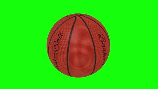 Pallone da basket con le parole pallacanestro ruota loop su uno schermo verde - sfondo cromakey — Video Stock