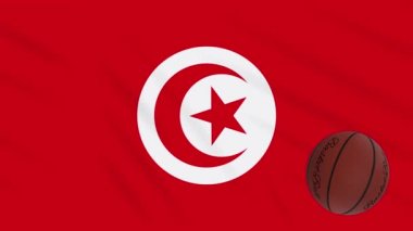 Tunus bayrağı wavers ve basketbol döner, döngü