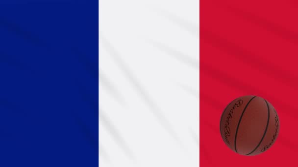 Francia oscila la bandera y el baloncesto gira, bucle — Vídeos de Stock