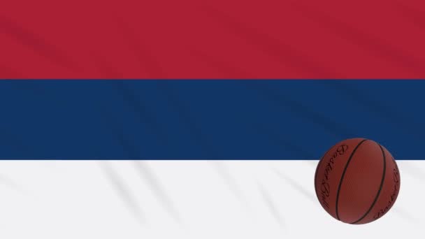 Η Σερβική σημαία γυρίζει και το μπάσκετ περιστρέφεται, βρόχο — Αρχείο Βίντεο