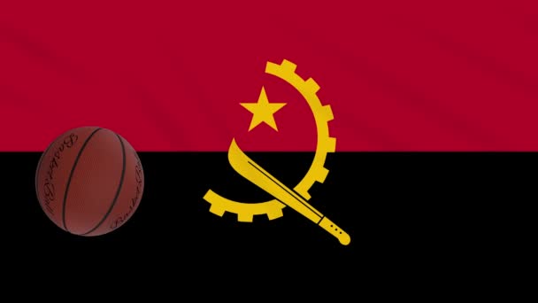 Angola-Flagge weht, Basketball dreht sich, Schlaufe — Stockvideo