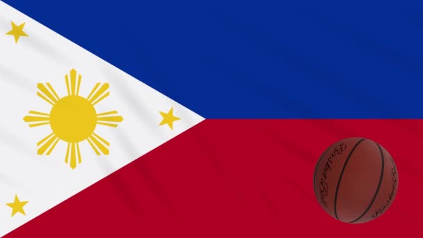 フィリピンの旗の波動 - バスケットボールが回転し、ループ — ストック動画