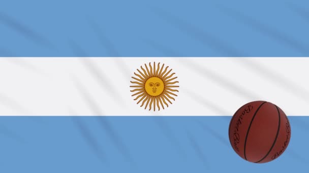 Аргентина прапор коливатися і баскетбол обертається, петля — стокове відео