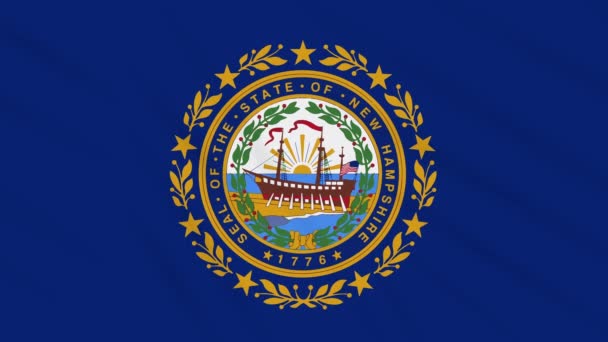 New Hampshire flagga fladtrar i vinden, loop för bakgrund — Stockvideo
