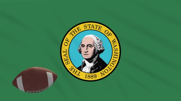 Bandera de Washington ondeando y pelota de fútbol americano gira, bucle — Vídeos de Stock