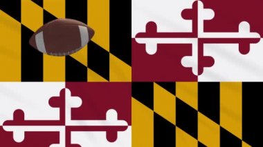 Maryland bayrağı sallanıyor ve Amerikan futbol topu dönüyor, dönüyor