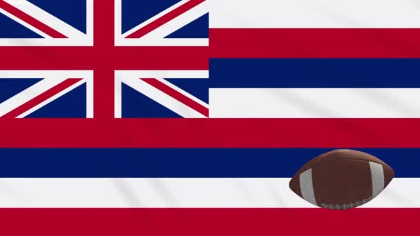 Hawaii-Flagge schwenkt und American Football Ball dreht sich, Schlaufe — Stockvideo