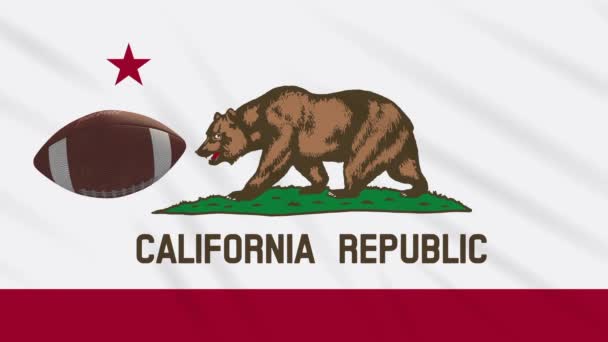 California bandiera sventola e palla da calcio americano ruota, loop — Video Stock