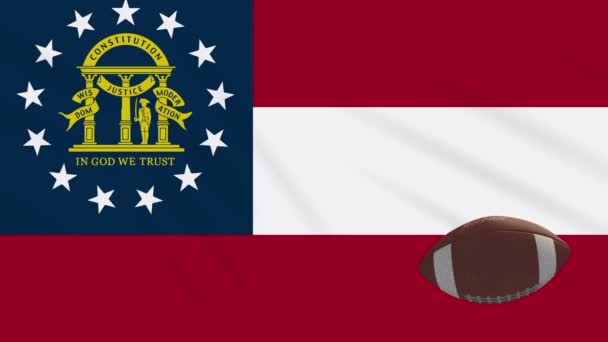 Georgia flag waving and american football ball rotates, loop — Stock Video