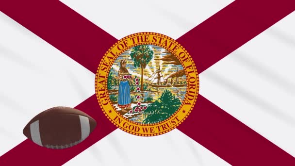 Florida flag waving and american football ball rotates, loop — Stock Video