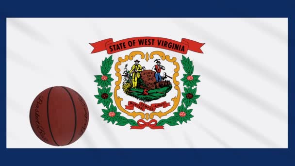 West Virginia vlag zwaaien en basketbal draait, lus — Stockvideo