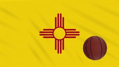 New Mexico bayrağı sallanıyor ve basketbol topu dönüyor, dönüyor