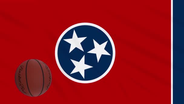 Tennessee flag waving and basketball ball rotates, loop — Stock Video
