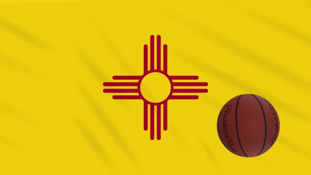 New Mexico flagga viftar och basket bollen roterar, loop — Stockvideo