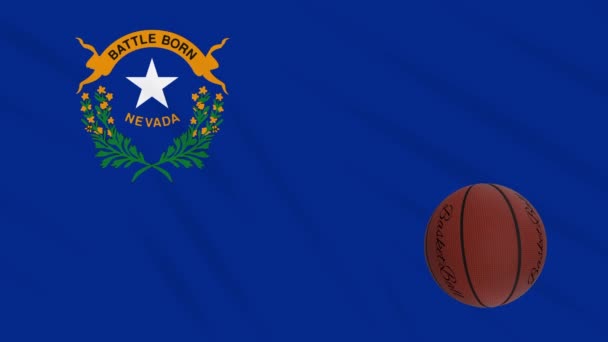 Drapeau du Nevada agitant et ballon de basket tourne, boucle — Video