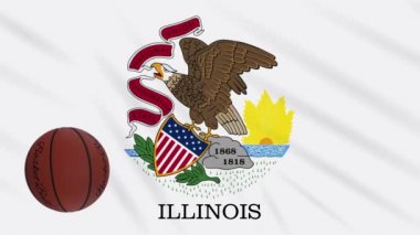 Illinois bayrağı sallanıyor ve basketbol topu dönüyor, dönüyor