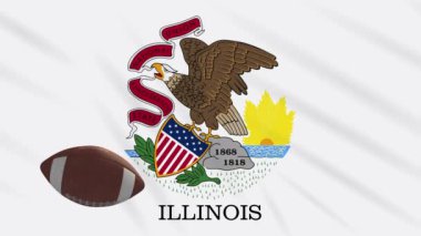 Illinois bayrağı sallanıyor ve Amerikan futbol topu dönüyor, dönüyor