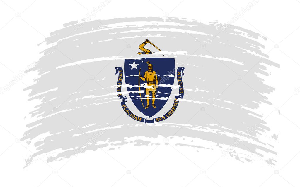 Massachusetts US flag in grunge brush stroke, vector image