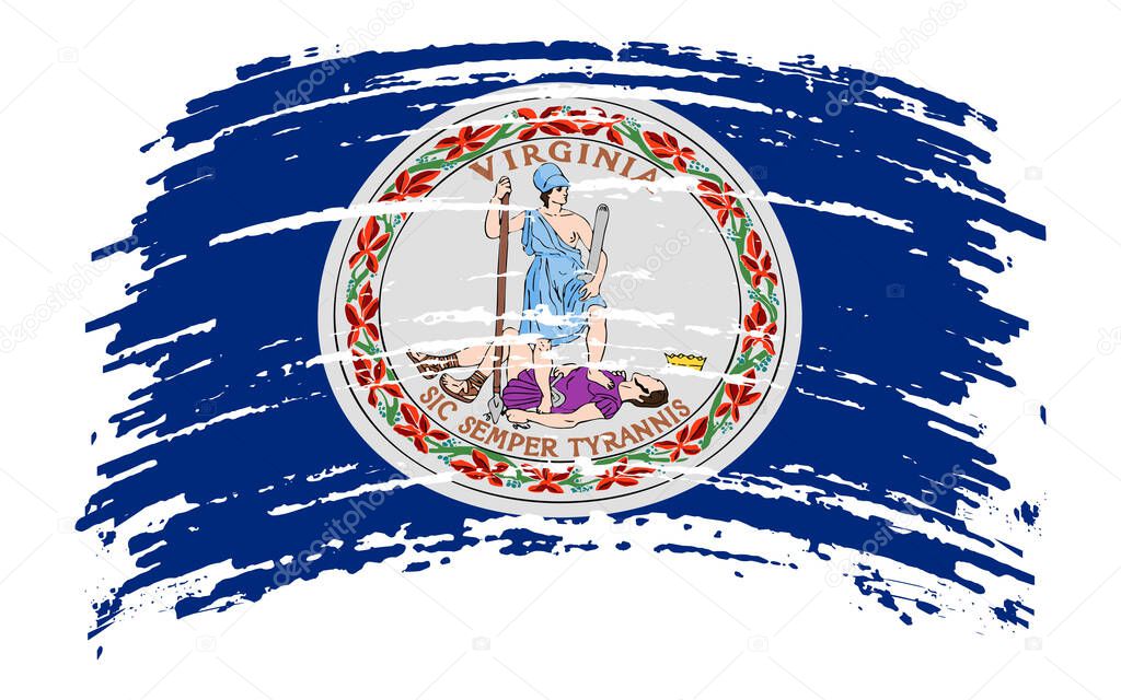 Virginia US flag in grunge brush stroke, vector image