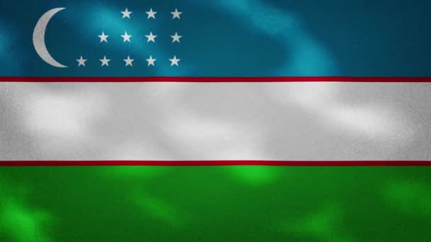 Uzbekistán hustá vlajková tkanina vlnky, pozadí smyčka — Stock video