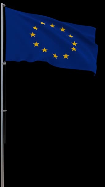 Bandera de Europa en transparente, 3d rendering, metraje con alpha, video vertical — Vídeos de Stock