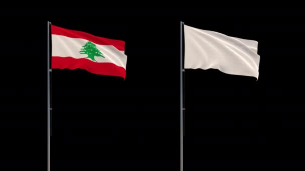 Bandiera Libano e bandiera bianca sventolante su sfondo trasparente, filmato 4k con canale alfa — Video Stock
