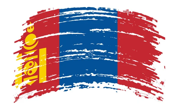 Mongolië Vlag Grunge Penseel Slag Vector Afbeelding — Stockvector