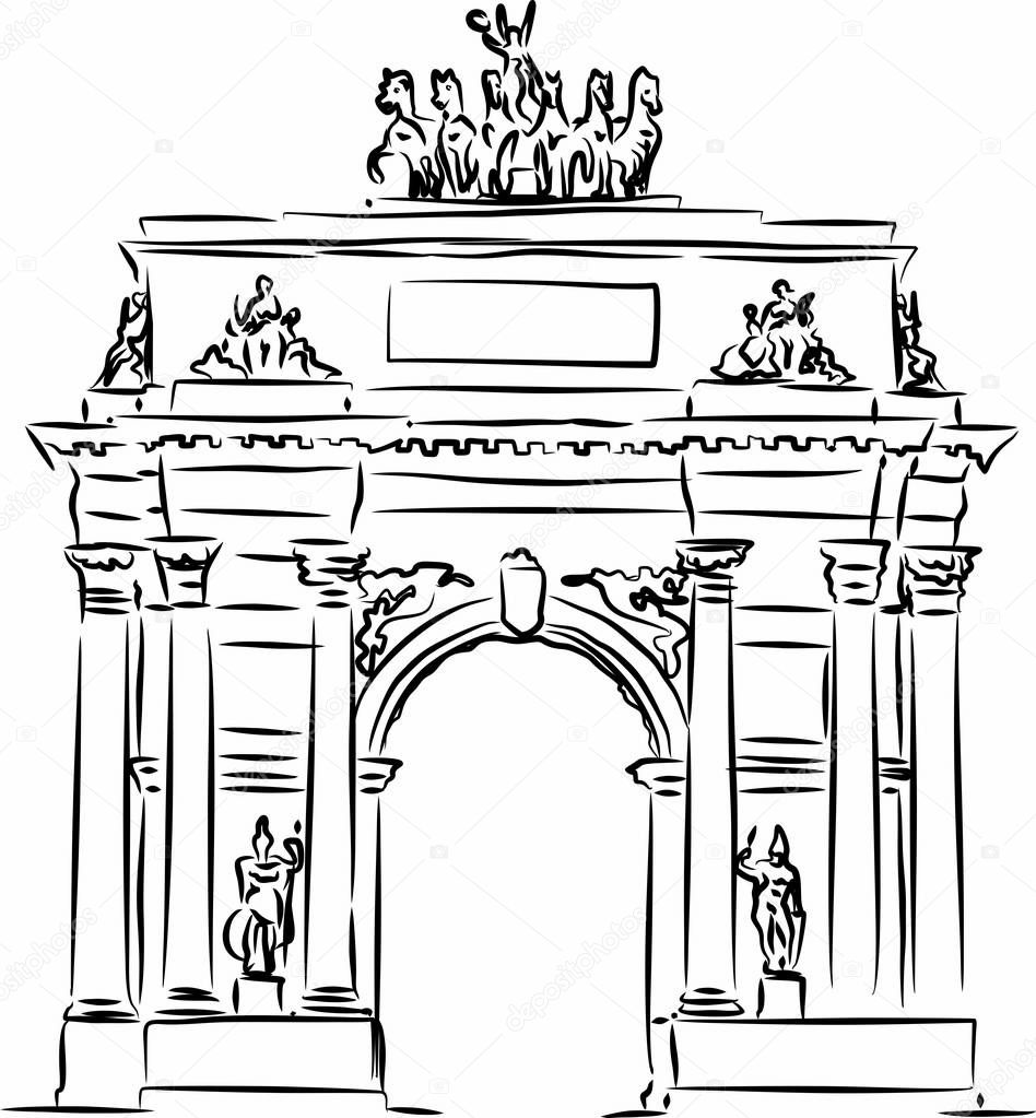 Vector Graphic Sketch of The Triumphal Arch in Moscow, Russia