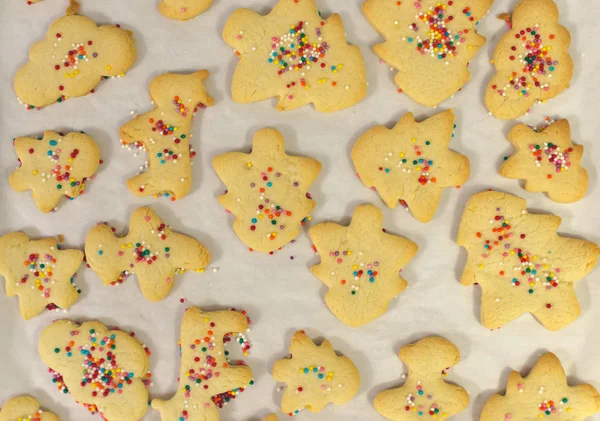 Hornear Galletas Para Navidad Vacaciones Para Bebés Vista Superior — Foto de Stock