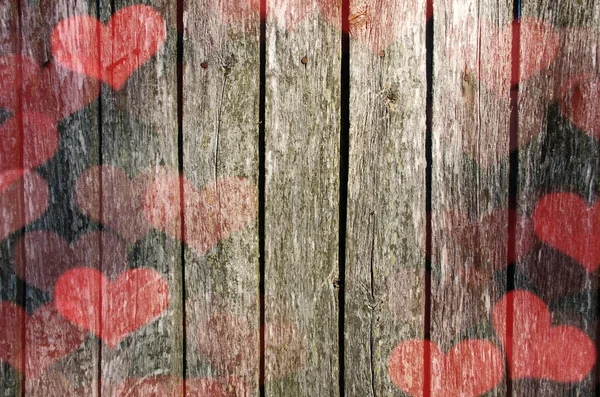 Fondo Del Día San Valentín Antigua Tabla Madera Con Corazones — Foto de Stock