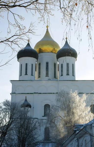 Katedrála Nejsvětější Trojice Pskov Kreml Rusko Starobylé Pevnosti Břehu Řeky — Stock fotografie