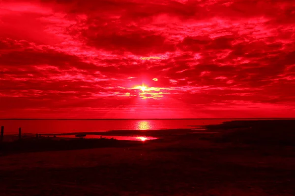 Pôr Sol Vermelho Sobre Copano Bay Texas — Fotografia de Stock