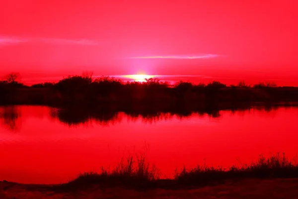 Pôr Sol Vermelho Sobre Rio Aransas Texas — Fotografia de Stock