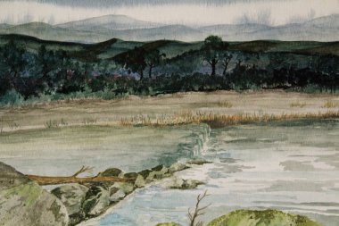 Suluboya Boyama Dağ Çatal Nehri Oklahoma