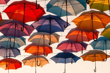 Sokak renkli şemsiyelerle süslenmiş.