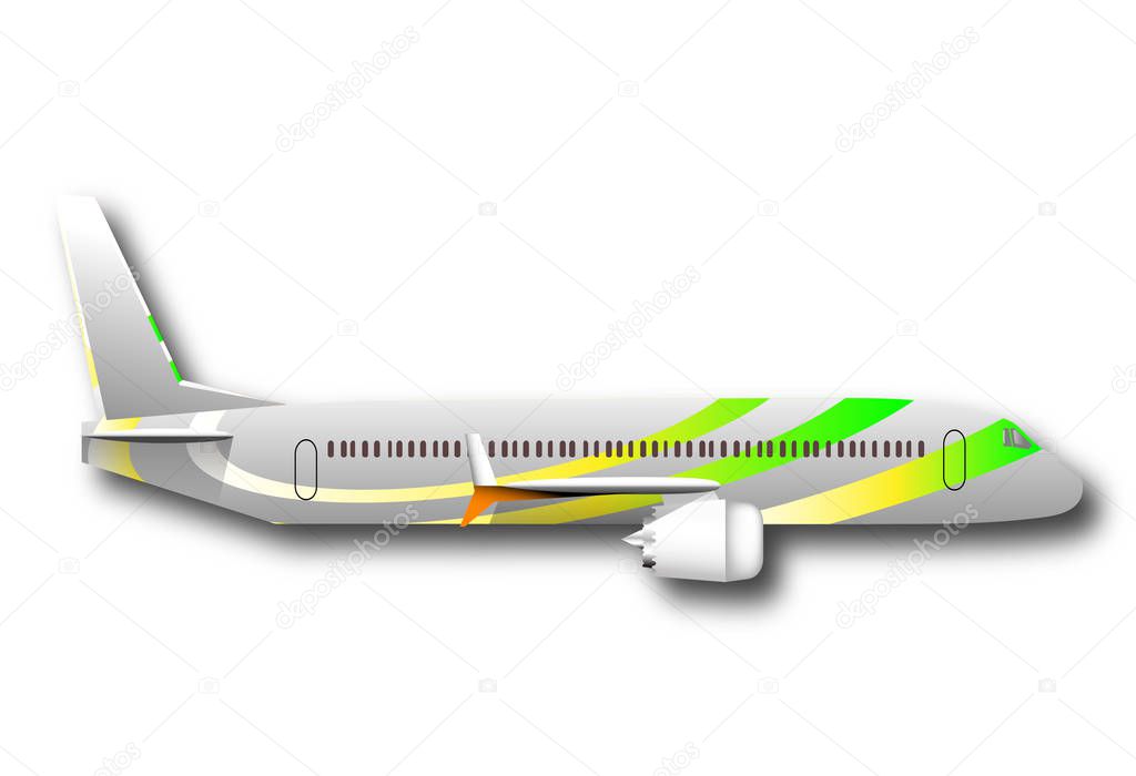 plane on white background side view in horizontal position