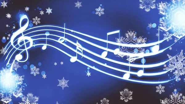 Notatki Niebieskim Tle Płatki Śniegu Winter Melody — Zdjęcie stockowe